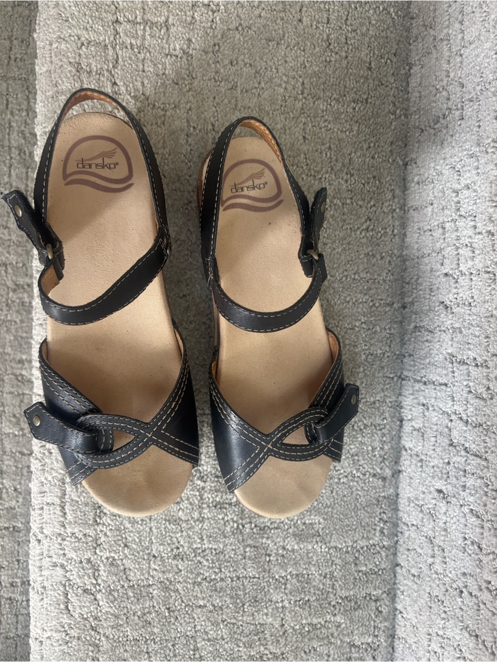 Dansko Black Leather Crisscross Strap Women's Sandals